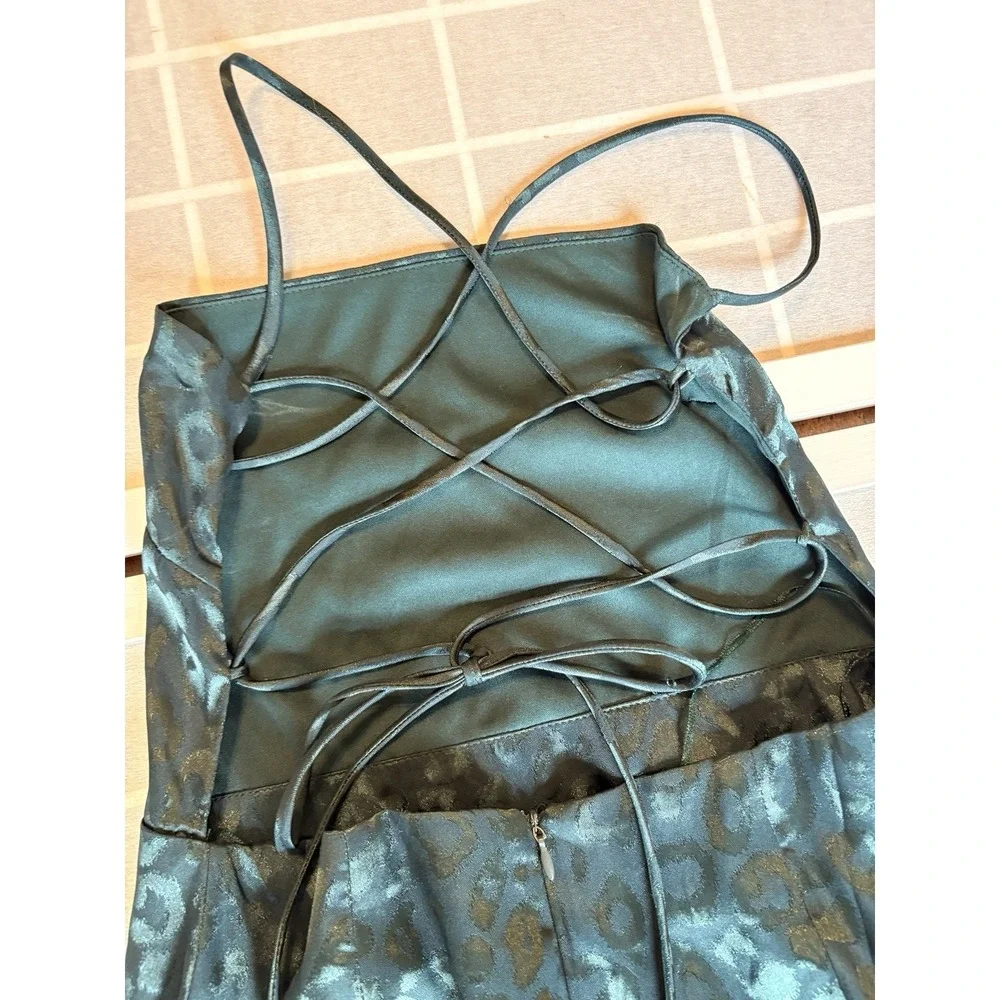 NWT Lush Satin Slip Strappy Back Emerald Green Graduation Dress‎ Women Sz M